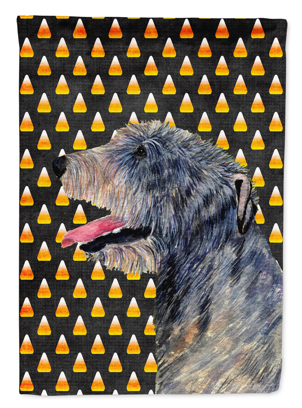 Irish Wolfhound Candy Corn Halloween Portrait House Flag 28x40 Porch Sleeve Pole Decorative Outside Yard Banner Artwork Wall Hanging, Polyester