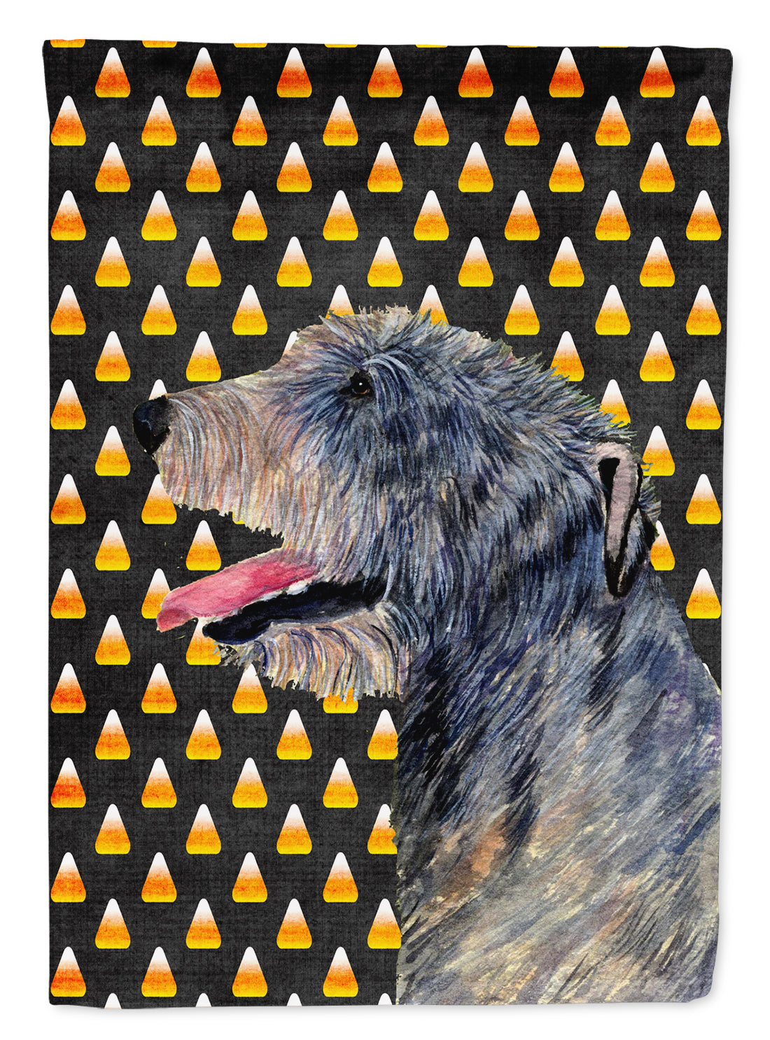 Irish Wolfhound Candy Corn Halloween Portrait House Flag 28x40 Porch Sleeve Pole Decorative Outside Yard Banner Artwork Wall Hanging, Polyester