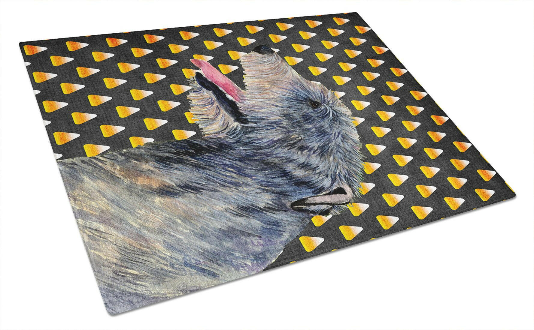 Irish Wolfhound Candy Corn Halloween Portrait Cutting Board Tempered Glass Kitchen Cutting Surface, Heat Resistant Chopping, Non-Slip Feet, Food Prep & Serving