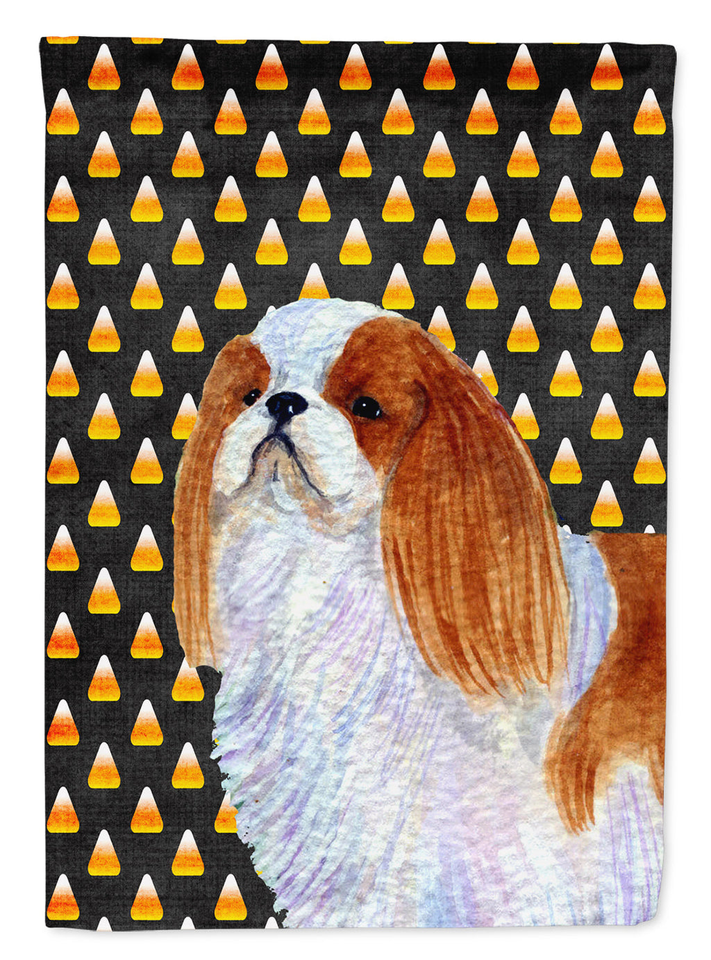 English Toy Spaniel Candy Corn Halloween Portrait House Flag 28x40 Porch Sleeve Pole Decorative Outside Yard Banner Artwork Wall Hanging, Polyester