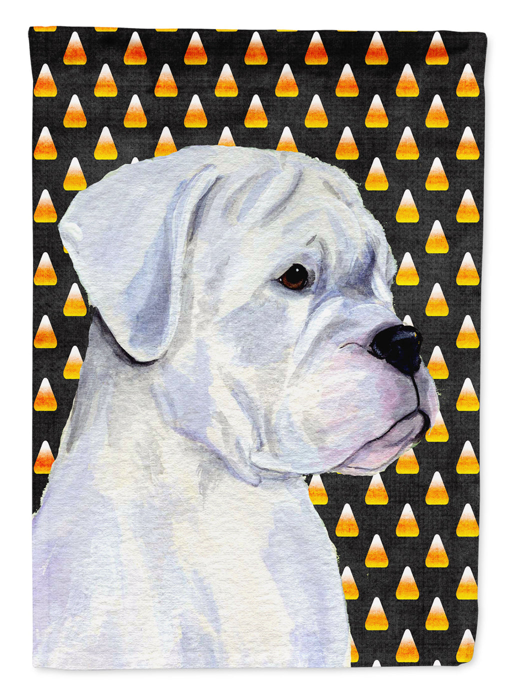 Boxer White Candy Corn Halloween Portrait House Flag 28x40 Porch Sleeve Pole Decorative Outside Yard Banner Artwork Wall Hanging, Polyester