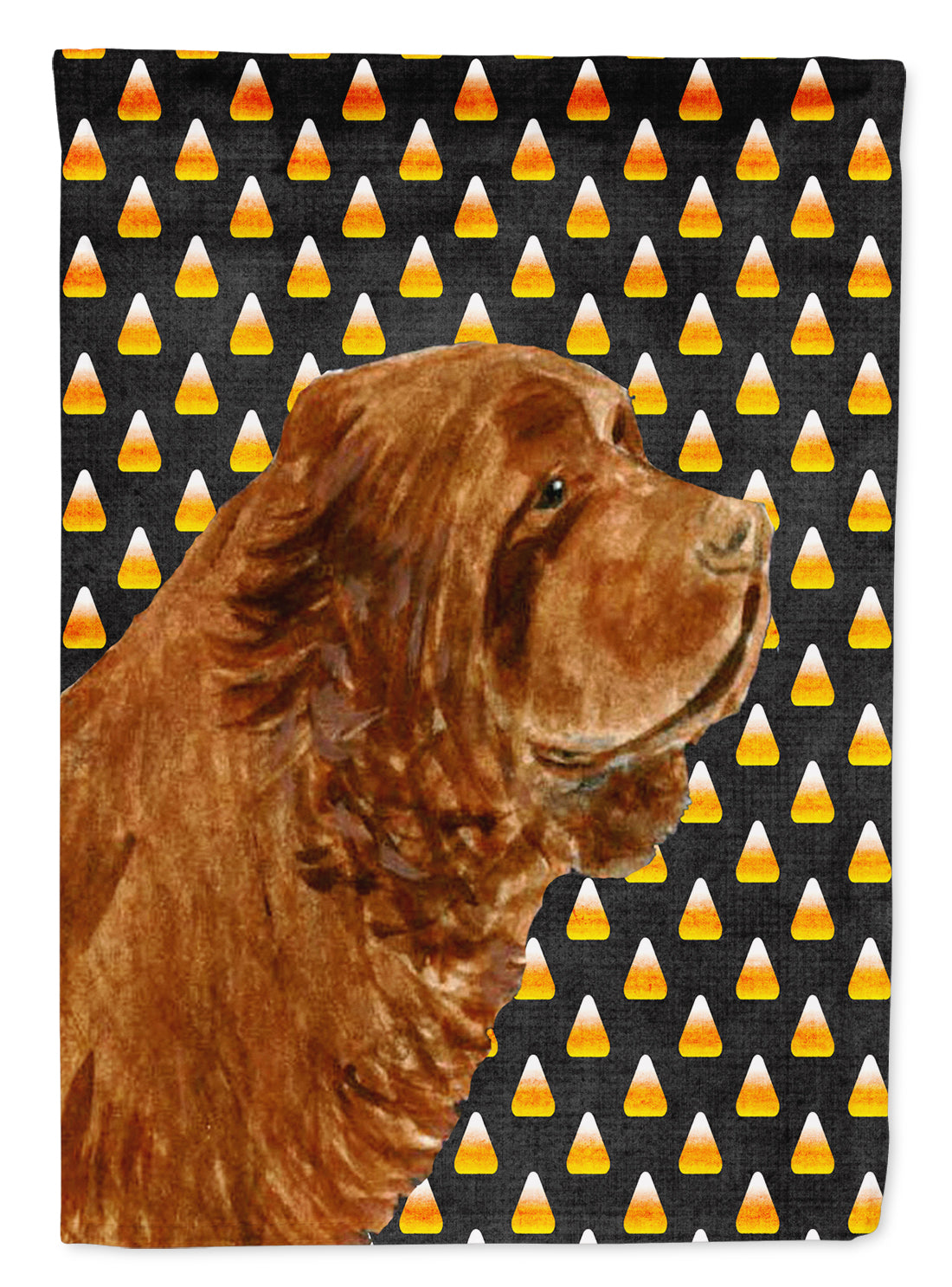 Sussex Spaniel Candy Corn Halloween Portrait House Flag 28x40 Porch Sleeve Pole Decorative Outside Yard Banner Artwork Wall Hanging, Polyester