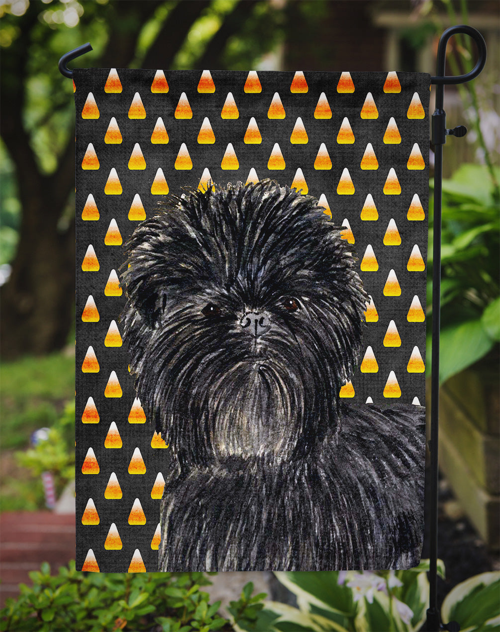 Affenpinscher Candy Corn Halloween Portrait Garden Flag Mailbox Decorative Yard Banner Outside Patio Artwork for Flower Beds, Garden Size, Multicolor