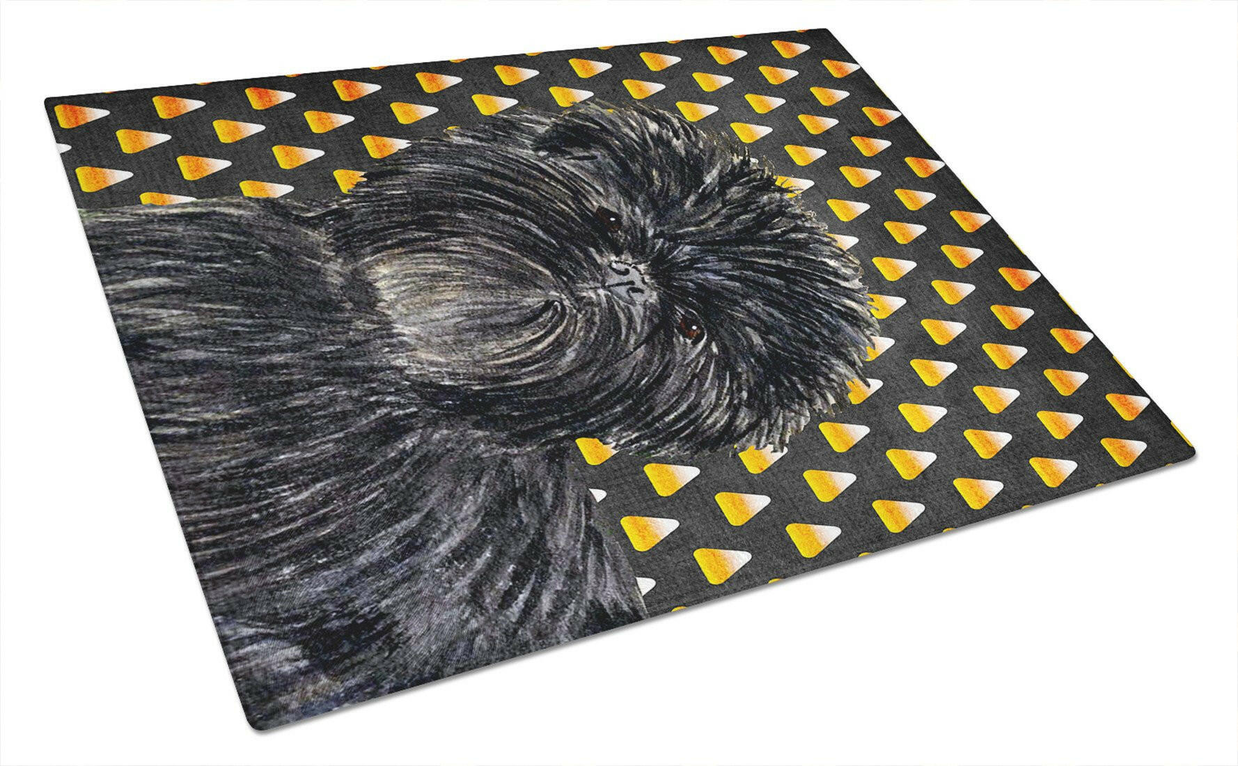Affenpinscher Candy Corn Halloween Portrait Cutting Board Tempered Glass Kitchen Cutting Surface, Heat Resistant Chopping, Non-Slip Feet, Food Prep & Serving