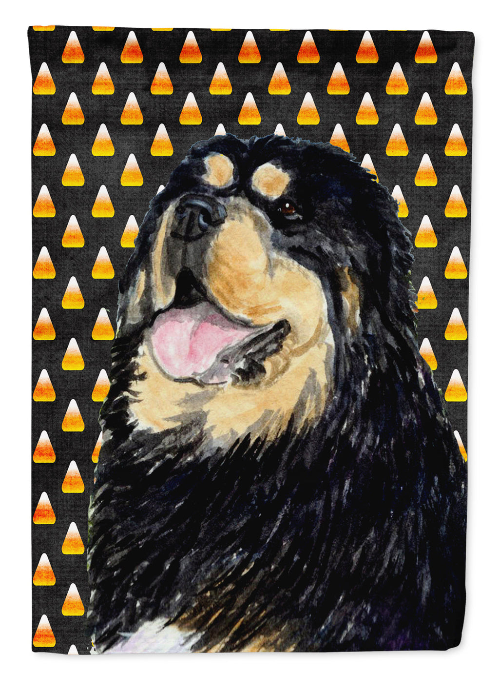 Tibetan Mastiff Candy Corn Halloween Portrait House Flag 28x40 Porch Sleeve Pole Decorative Outside Yard Banner Artwork Wall Hanging, Polyester