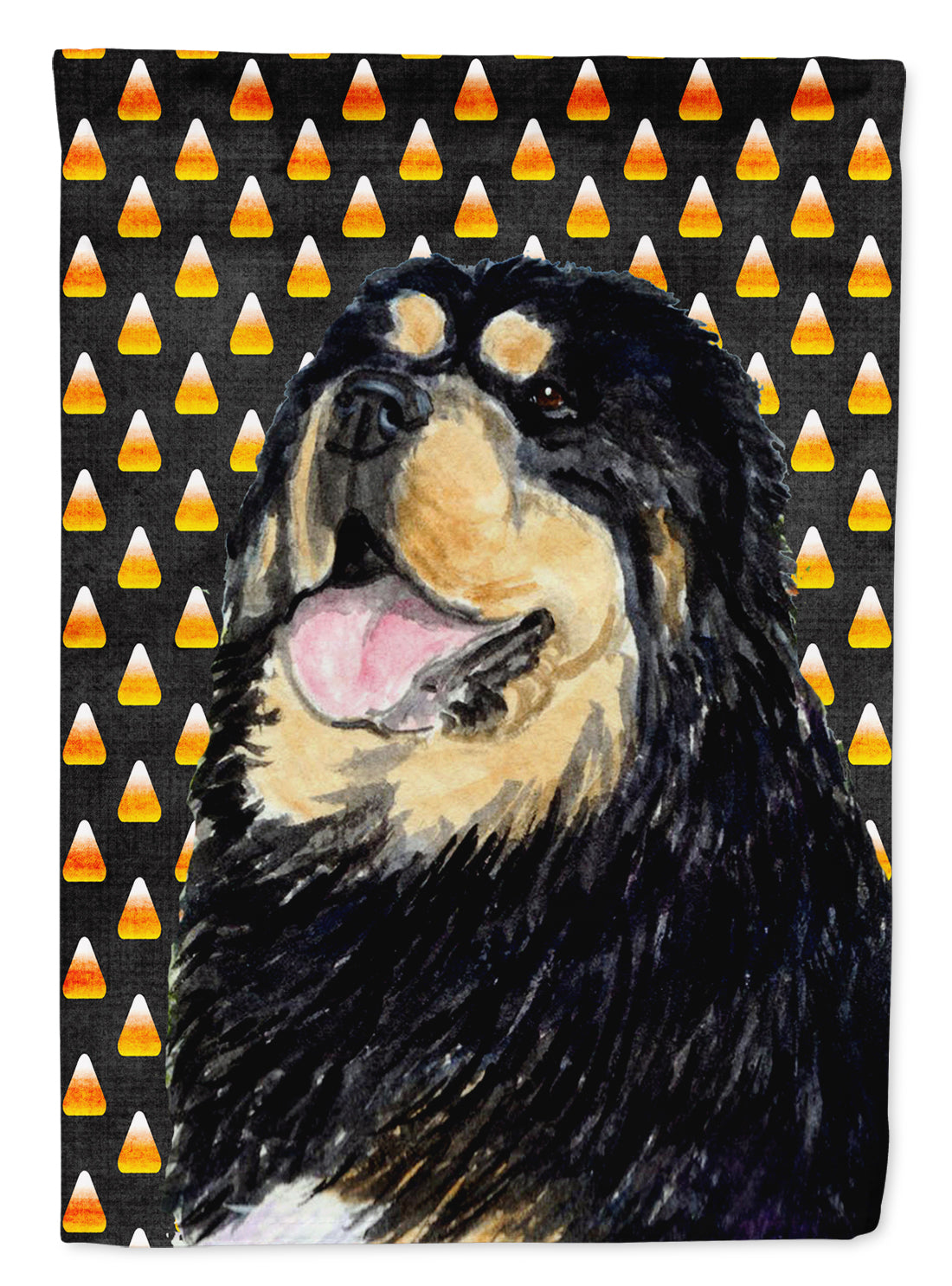 Tibetan Mastiff Candy Corn Halloween Portrait House Flag 28x40 Porch Sleeve Pole Decorative Outside Yard Banner Artwork Wall Hanging, Polyester