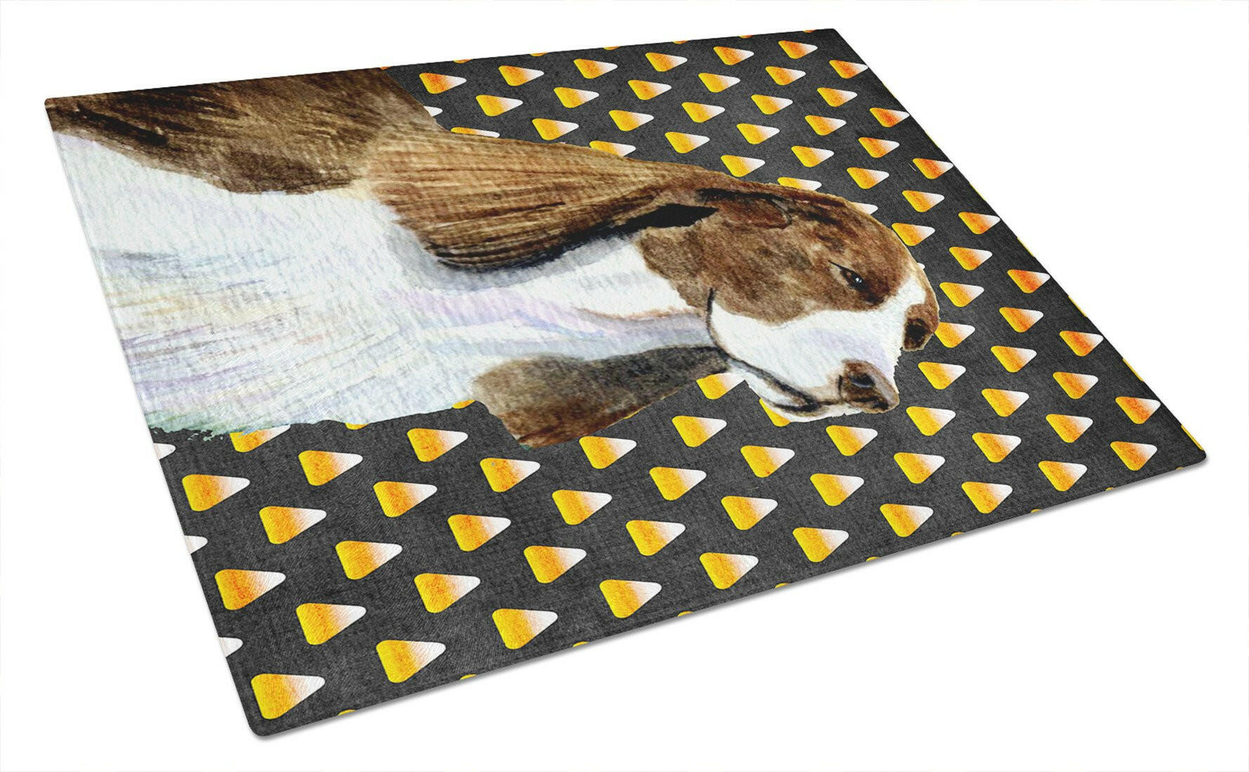 Springer Spaniel Candy Corn Halloween Portrait Cutting Board Tempered Glass Kitchen Cutting Surface, Heat Resistant Chopping, Non-Slip Feet, Food Prep & Serving
