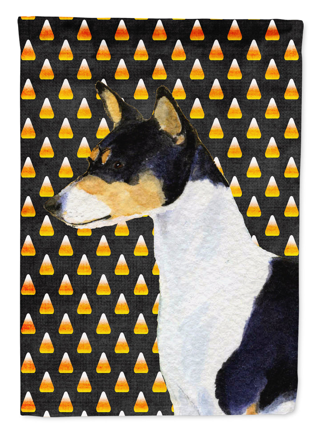 Basenji Candy Corn Halloween Portrait House Flag 28x40 Porch Sleeve Pole Decorative Outside Yard Banner Artwork Wall Hanging, Polyester