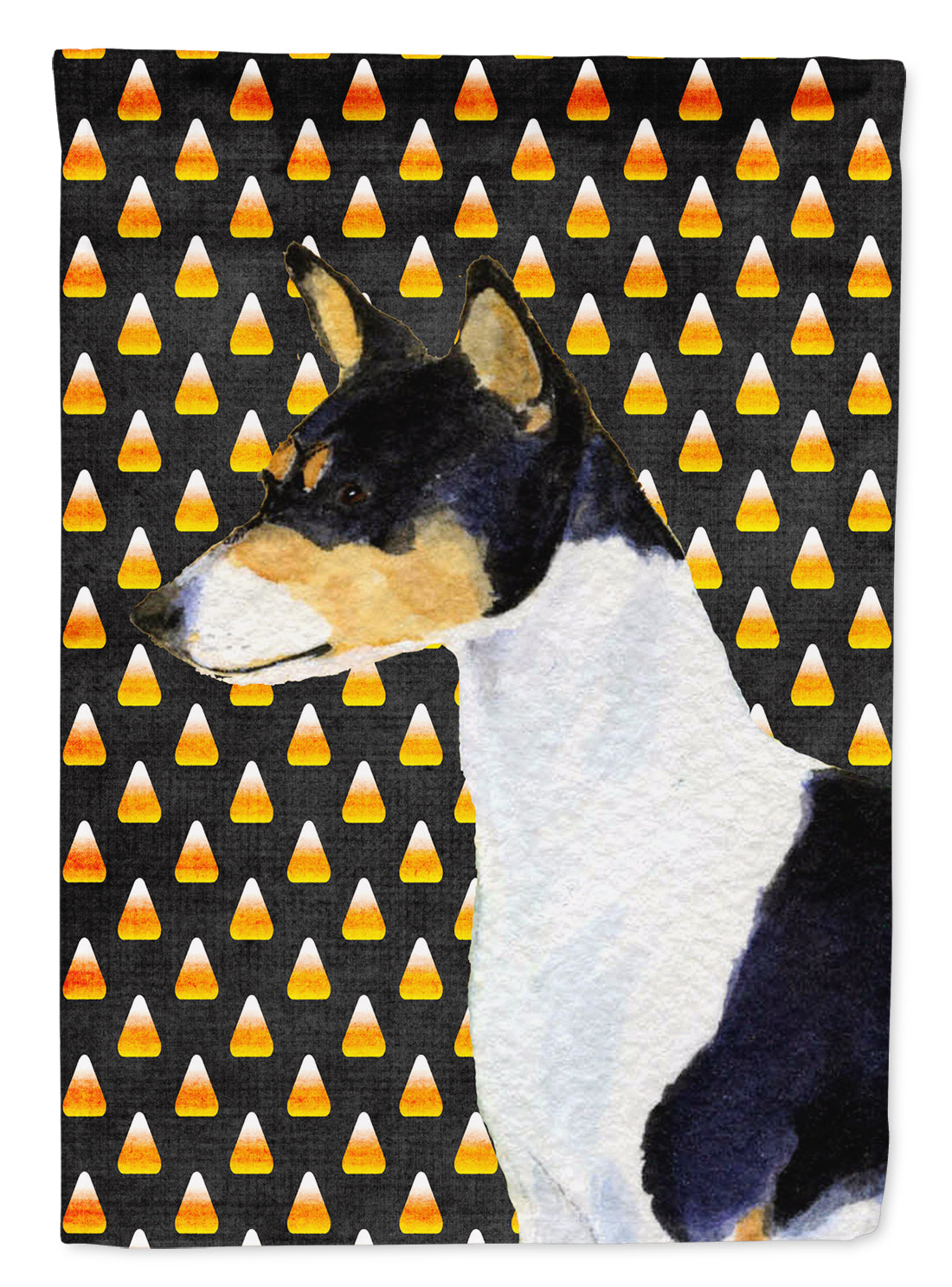 Basenji Candy Corn Halloween Portrait House Flag 28x40 Porch Sleeve Pole Decorative Outside Yard Banner Artwork Wall Hanging, Polyester