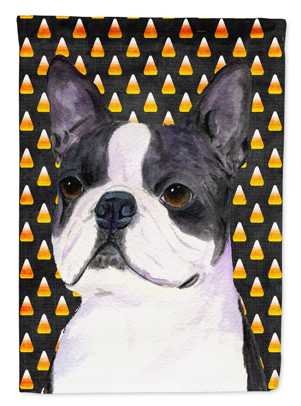 Boston Terrier Candy Corn Halloween Portrait House Flag 28x40 Porch Sleeve Pole Decorative Outside Yard Banner Artwork Wall Hanging, Polyester