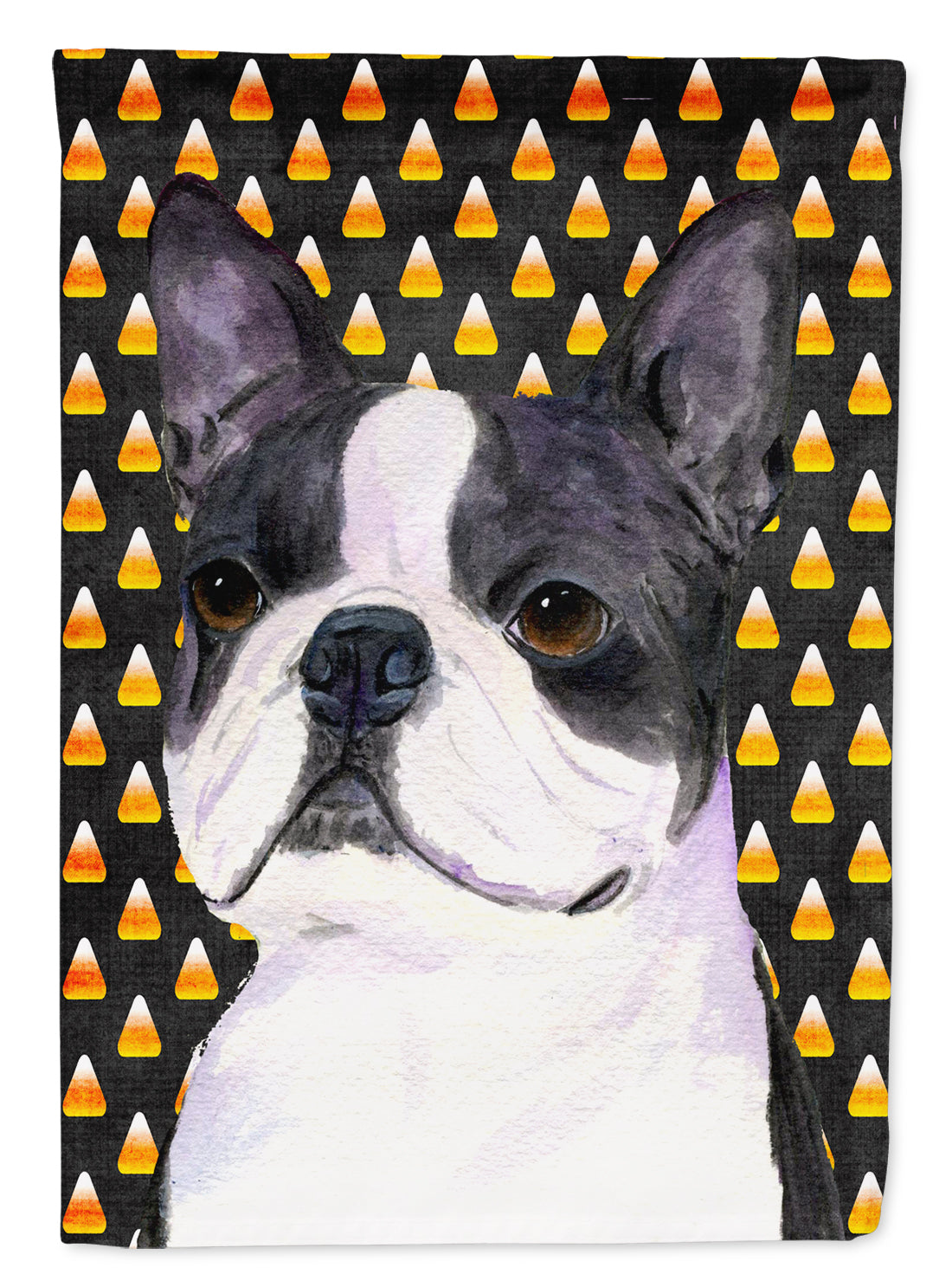Boston Terrier Candy Corn Halloween Portrait House Flag 28x40 Porch Sleeve Pole Decorative Outside Yard Banner Artwork Wall Hanging, Polyester