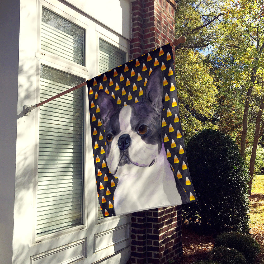 Boston Terrier Candy Corn Halloween Portrait House Flag 28x40 Porch Sleeve Pole Decorative Outside Yard Banner Artwork Wall Hanging, Polyester