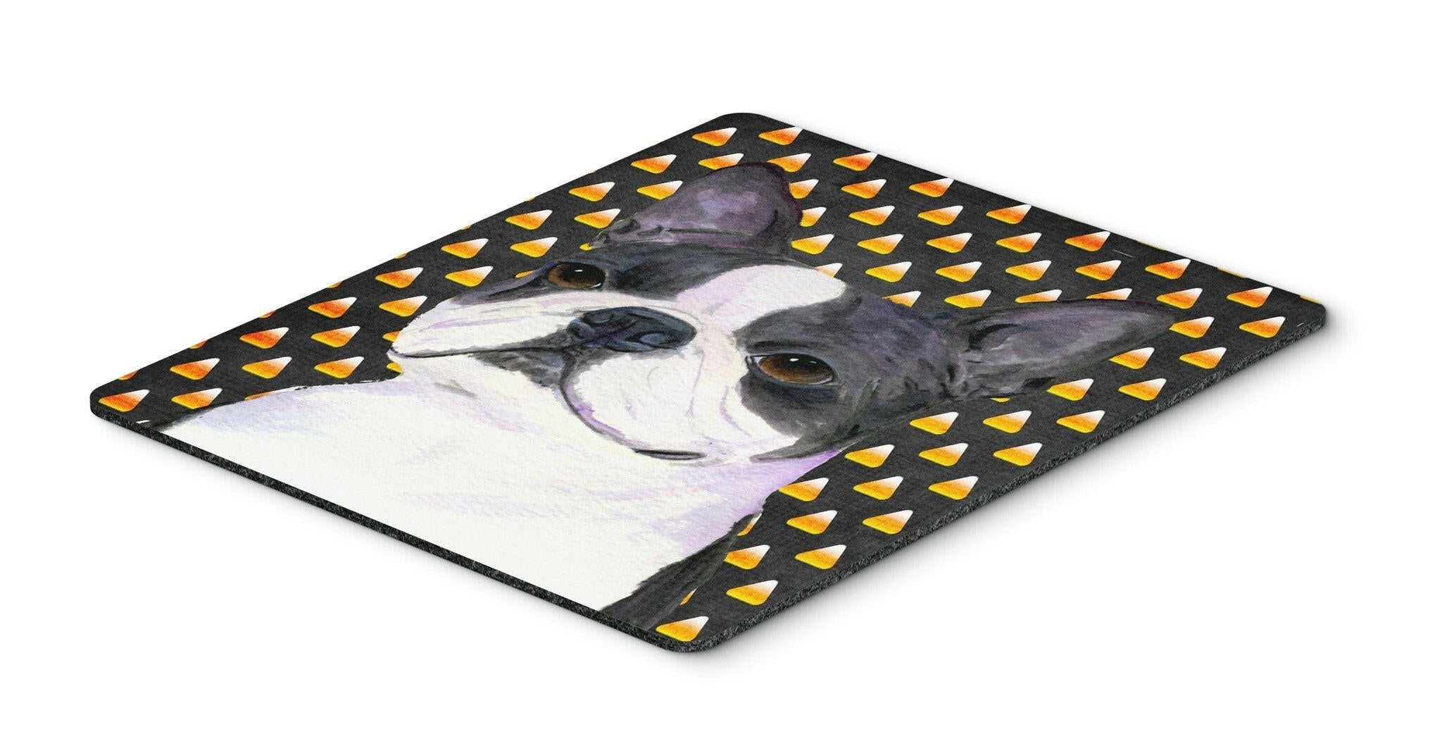 Boston Terrier Candy Corn Halloween Portrait Mouse Pad, Heat Resistant Trivet Hot Pad , Non Slip Rubber Desk Mat, Kitchen Counter Protector, Home Office Decor Gift