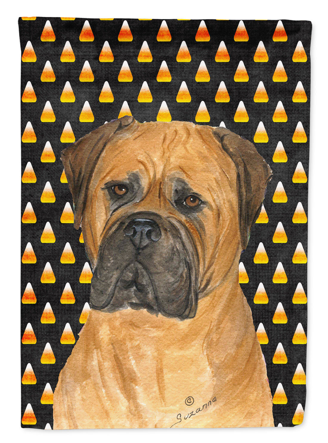 Bullmastiff Candy Corn Halloween Portrait House Flag 28x40 Porch Sleeve Pole Decorative Outside Yard Banner Artwork Wall Hanging, Polyester
