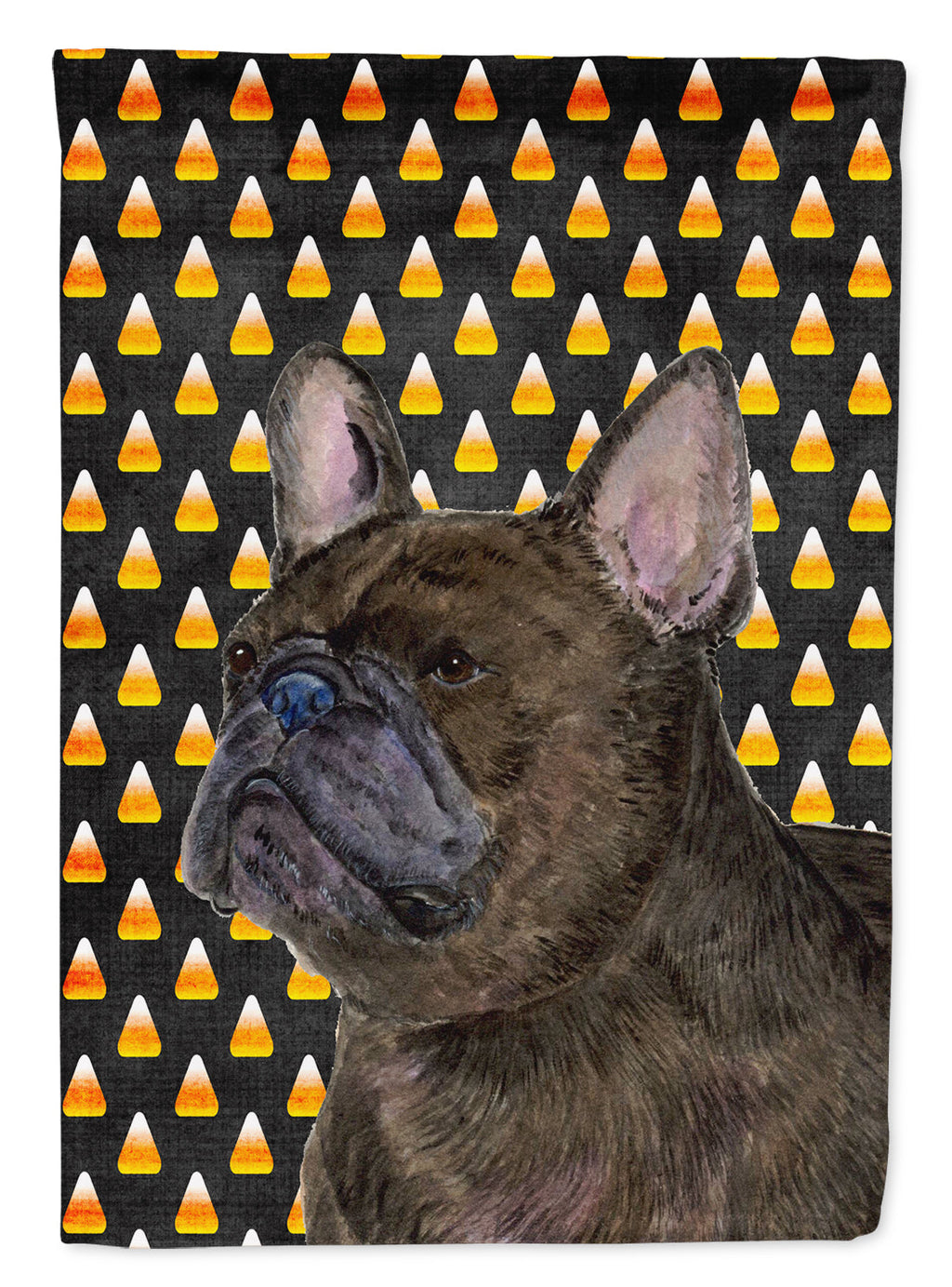 French Bulldog Candy Corn Halloween Portrait House Flag 28x40 Porch Sleeve Pole Decorative Outside Yard Banner Artwork Wall Hanging, Polyester