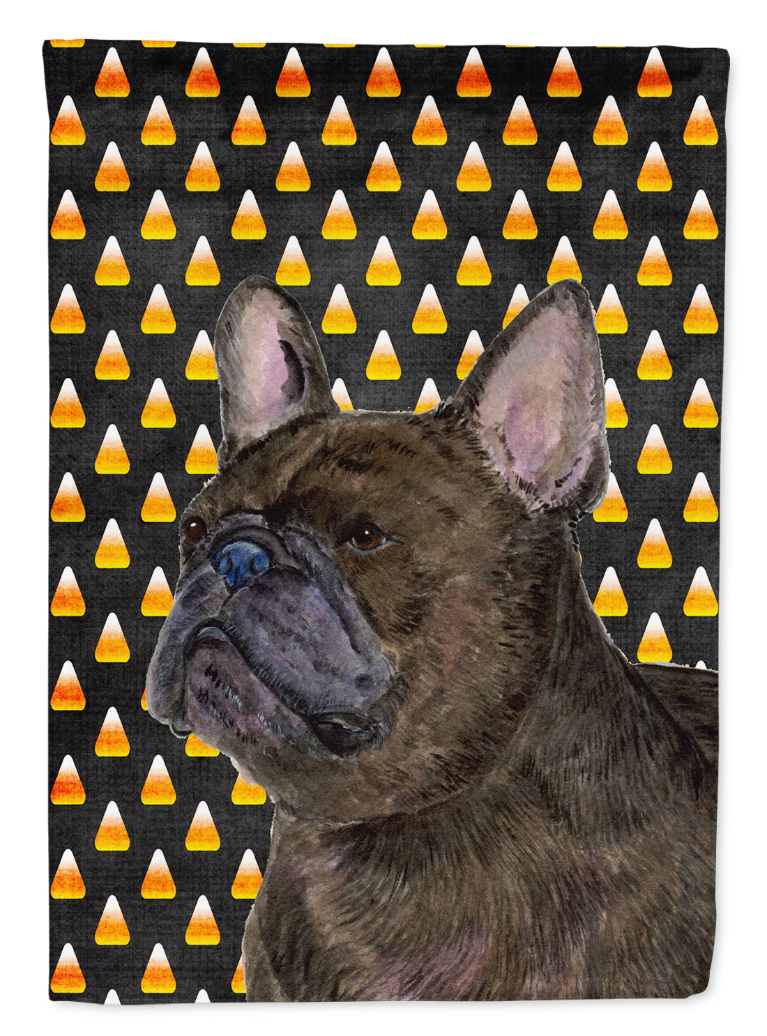French Bulldog Candy Corn Halloween Portrait House Flag 28x40 Porch Sleeve Pole Decorative Outside Yard Banner Artwork Wall Hanging, Polyester