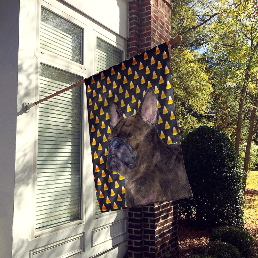 French Bulldog Candy Corn Halloween Portrait House Flag 28x40 Porch Sleeve Pole Decorative Outside Yard Banner Artwork Wall Hanging, Polyester