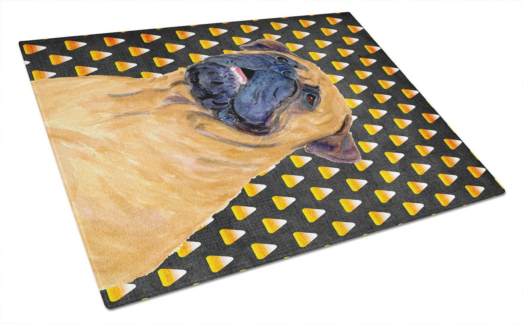 Mastiff Candy Corn Halloween Portrait Cutting Board Tempered Glass Kitchen Cutting Surface, Heat Resistant Chopping, Non-Slip Feet, Food Prep & Serving