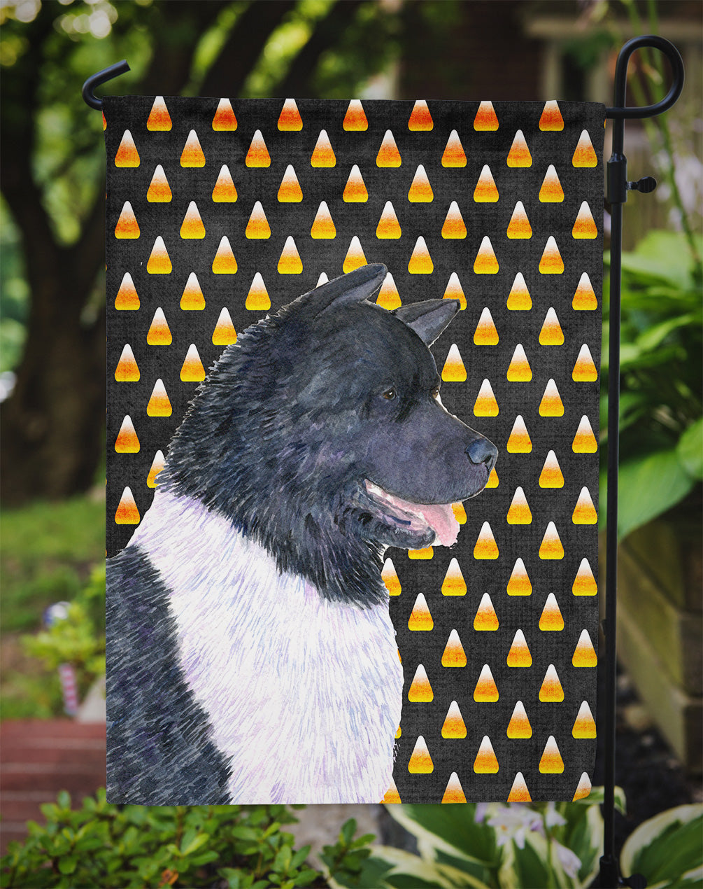 Akita Candy Corn Halloween Portrait Garden Flag Mailbox Decorative Yard Banner Outside Patio Artwork for Flower Beds, Garden Size, Multicolor