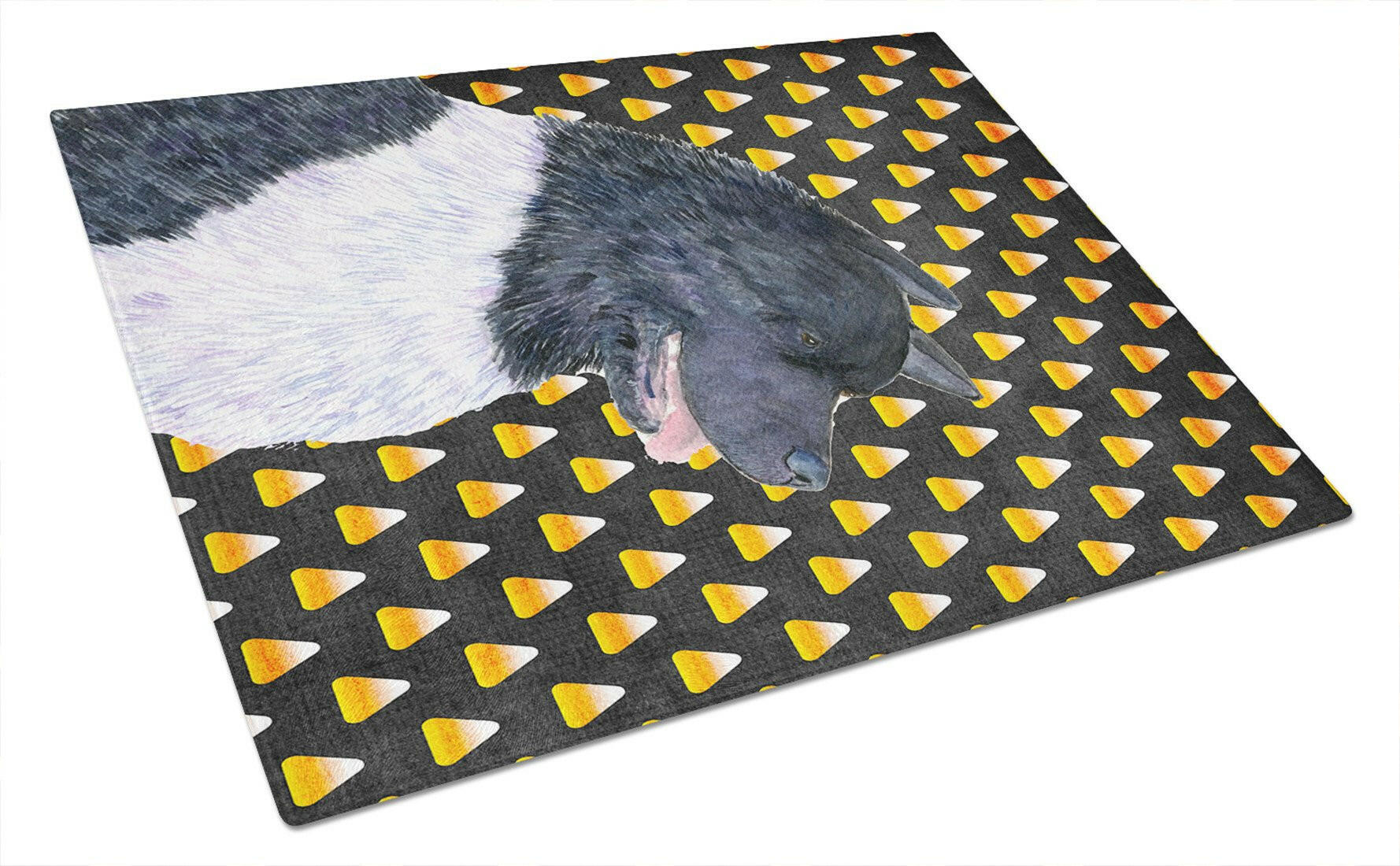 Akita Candy Corn Halloween Portrait Cutting Board Tempered Glass Kitchen Cutting Surface, Heat Resistant Chopping, Non-Slip Feet, Food Prep & Serving