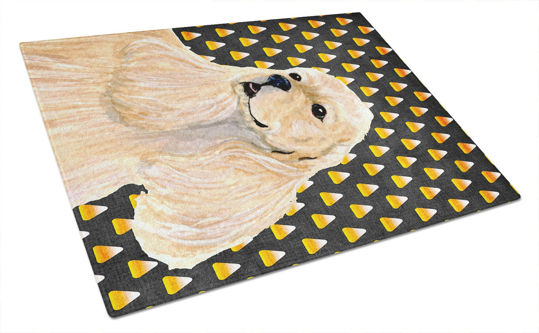 Cocker Spaniel Candy Corn Halloween Portrait Cutting Board Tempered Glass Kitchen Cutting Surface, Heat Resistant Chopping, Non-Slip Feet, Food Prep & Serving