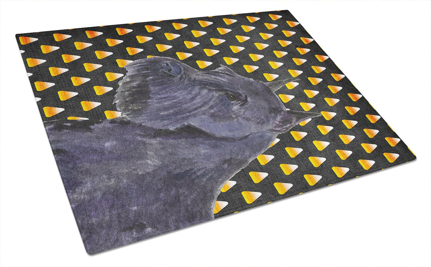 Schnauzer Giant Candy Corn Halloween Portrait Cutting Board Tempered Glass Kitchen Cutting Surface, Heat Resistant Chopping, Non-Slip Feet, Food Prep & Serving