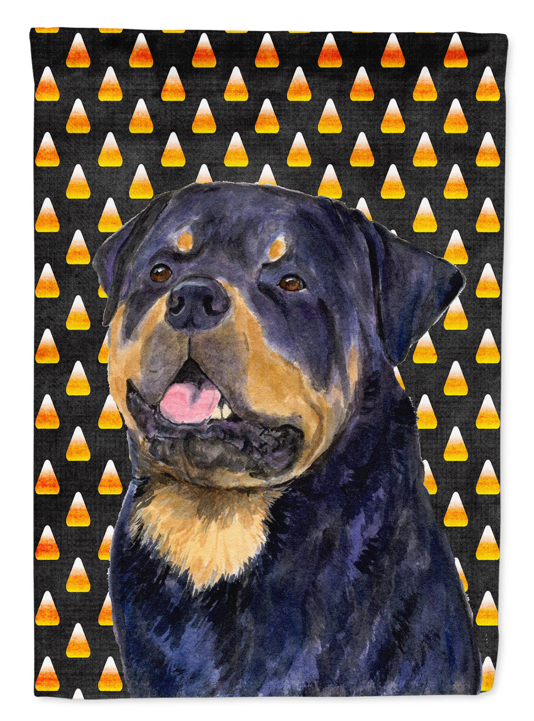 Rottweiler Candy Corn Halloween Portrait House Flag 28x40 Porch Sleeve Pole Decorative Outside Yard Banner Artwork Wall Hanging, Polyester