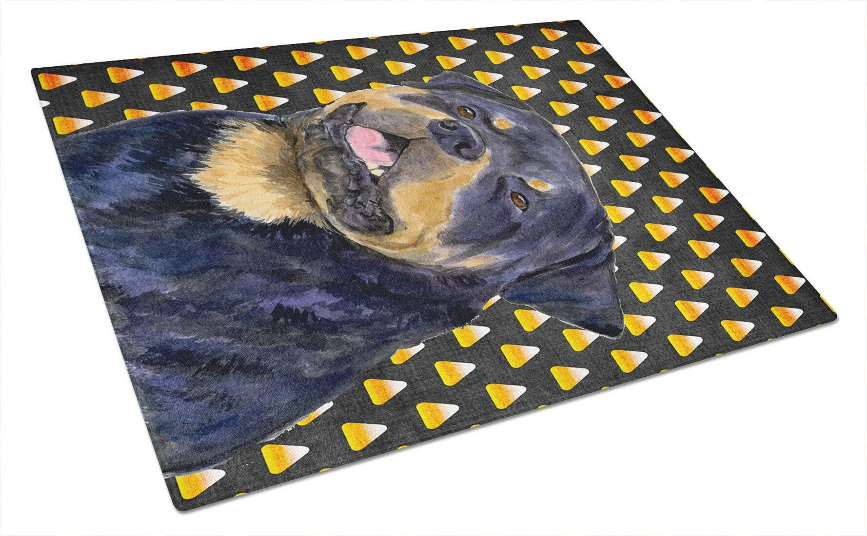 Rottweiler Candy Corn Halloween Portrait Cutting Board Tempered Glass Kitchen Cutting Surface, Heat Resistant Chopping, Non-Slip Feet, Food Prep & Serving