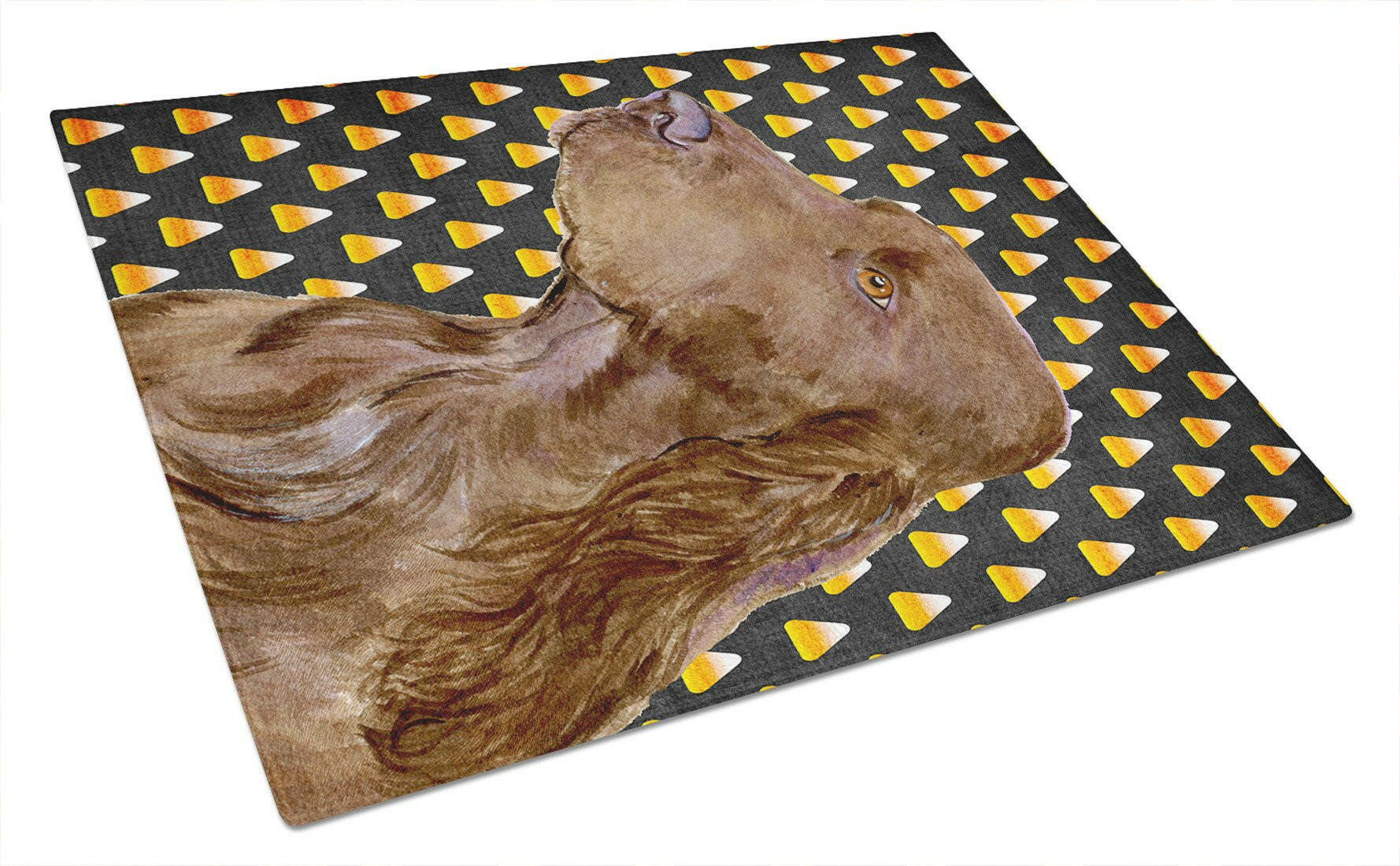 Field Spaniel Candy Corn Halloween Portrait Cutting Board Tempered Glass Kitchen Cutting Surface, Heat Resistant Chopping, Non-Slip Feet, Food Prep & Serving