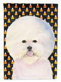 Bichon Frise Candy Corn Halloween Portrait House Flag 28x40 Porch Sleeve Pole Decorative Outside Yard Banner Artwork Wall Hanging, Polyester