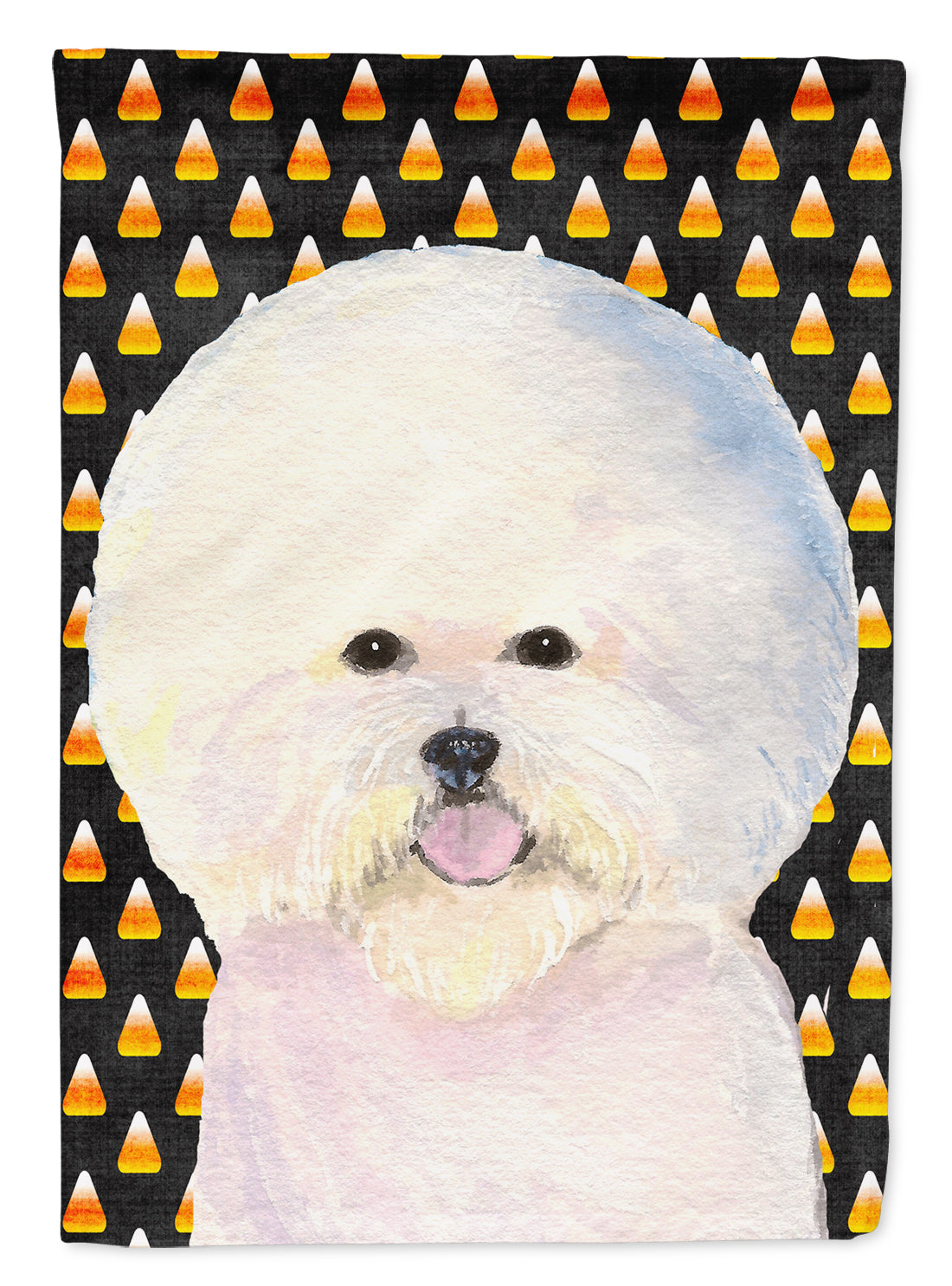 Bichon Frise Candy Corn Halloween Portrait House Flag 28x40 Porch Sleeve Pole Decorative Outside Yard Banner Artwork Wall Hanging, Polyester