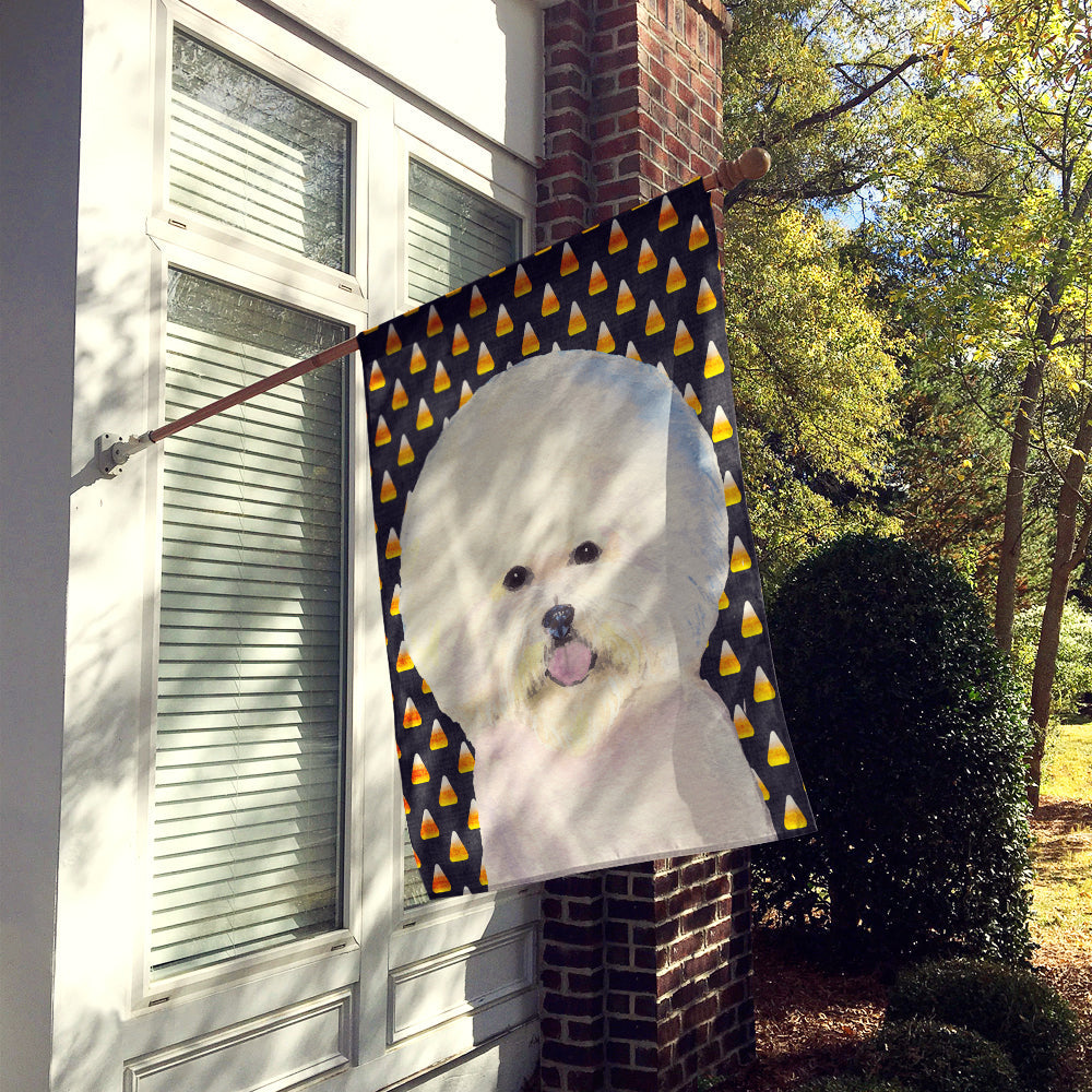 Bichon Frise Candy Corn Halloween Portrait House Flag 28x40 Porch Sleeve Pole Decorative Outside Yard Banner Artwork Wall Hanging, Polyester