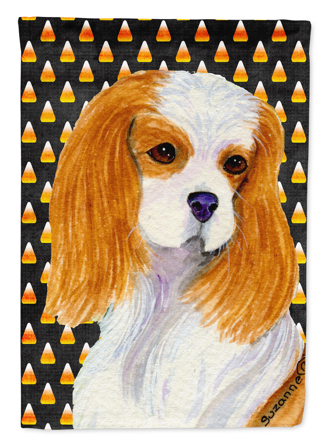 Cavalier Spaniel Candy Corn Halloween Portrait House Flag 28x40 Porch Sleeve Pole Decorative Outside Yard Banner Artwork Wall Hanging, Polyester