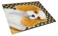 Cavalier Spaniel Candy Corn Halloween Portrait Cutting Board Tempered Glass Kitchen Cutting Surface, Heat Resistant Chopping, Non-Slip Feet, Food Prep & Serving