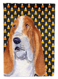 Basset Hound Candy Corn Halloween Portrait House Flag 28x40 Porch Sleeve Pole Decorative Outside Yard Banner Artwork Wall Hanging, Polyester