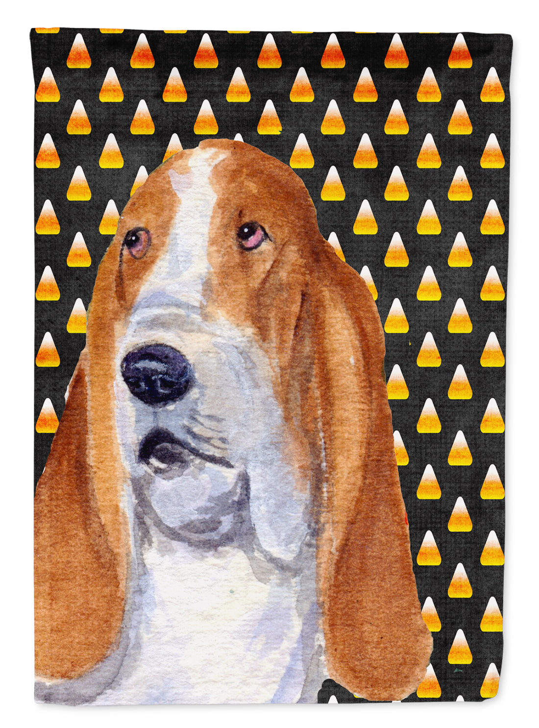 Basset Hound Candy Corn Halloween Portrait House Flag 28x40 Porch Sleeve Pole Decorative Outside Yard Banner Artwork Wall Hanging, Polyester