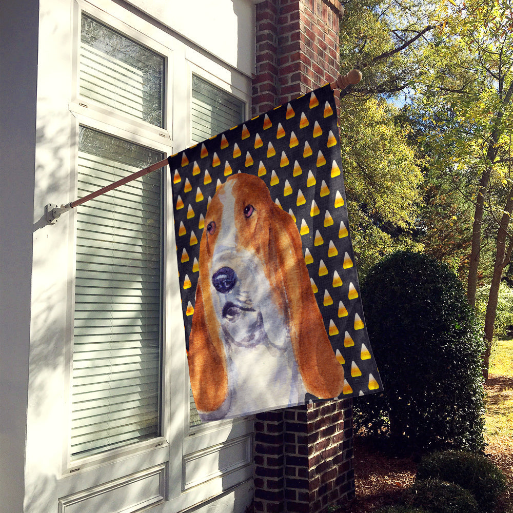 Basset Hound Candy Corn Halloween Portrait House Flag 28x40 Porch Sleeve Pole Decorative Outside Yard Banner Artwork Wall Hanging, Polyester