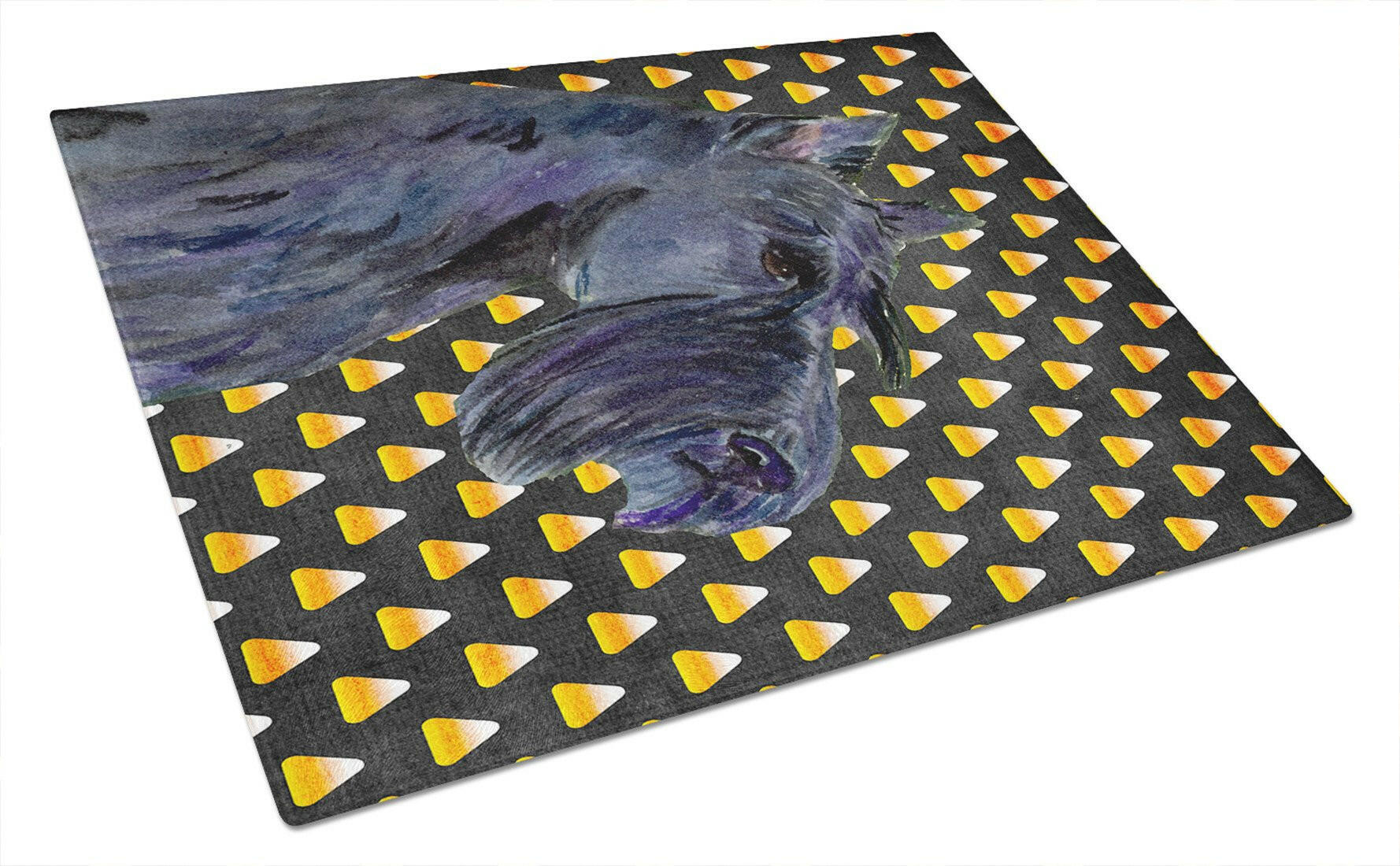 Scottish Terrier Candy Corn Halloween Portrait Cutting Board Tempered Glass Kitchen Cutting Surface, Heat Resistant Chopping, Non-Slip Feet, Food Prep & Serving