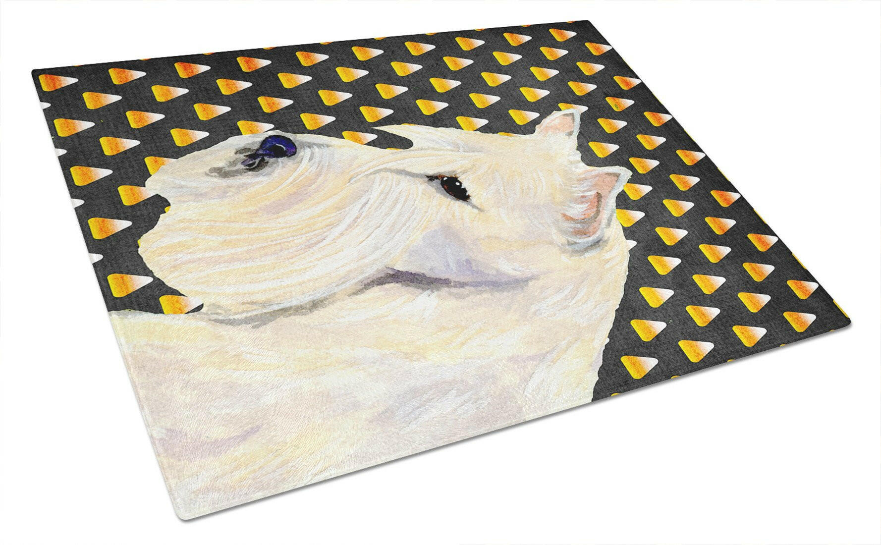 Scottish Terrier Wheaten Candy Corn Halloween Portrait Cutting Board Tempered Glass Kitchen Cutting Surface, Heat Resistant Chopping, Non-Slip Feet, Food Prep & Serving