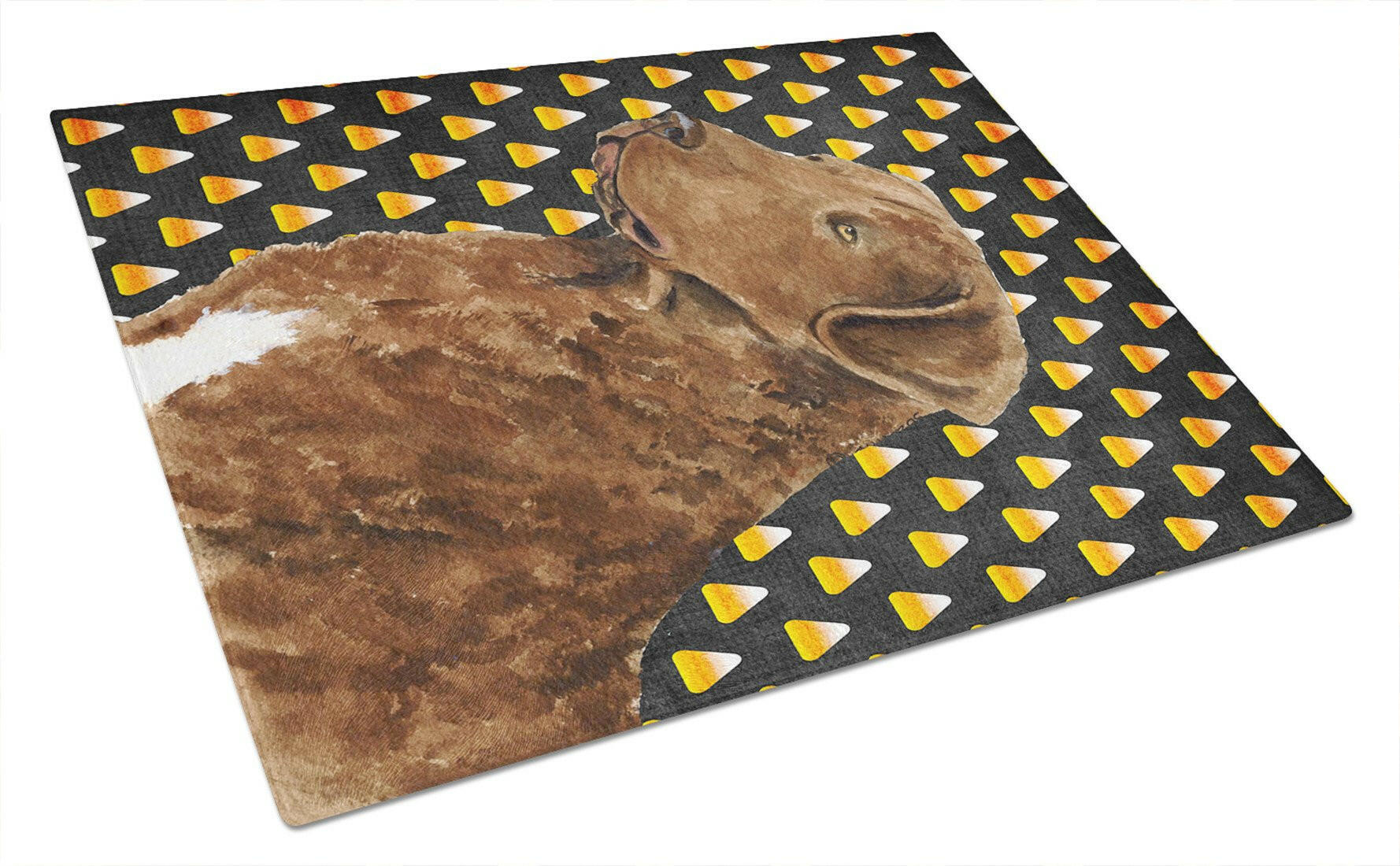 Chesapeake Bay Retriever Wheaten Candy Corn Halloween Portrait Cutting Board Tempered Glass Kitchen Cutting Surface, Heat Resistant Chopping, Non-Slip Feet, Food Prep & Serving