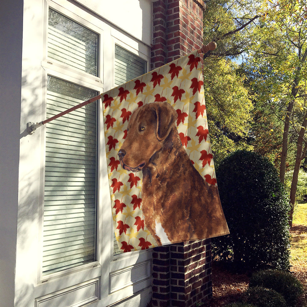 Chesapeake Bay Retriever Fall Leaves Portrait House Flag 28x40 Porch Sleeve Pole Decorative Outside Yard Banner Artwork Wall Hanging, Polyester