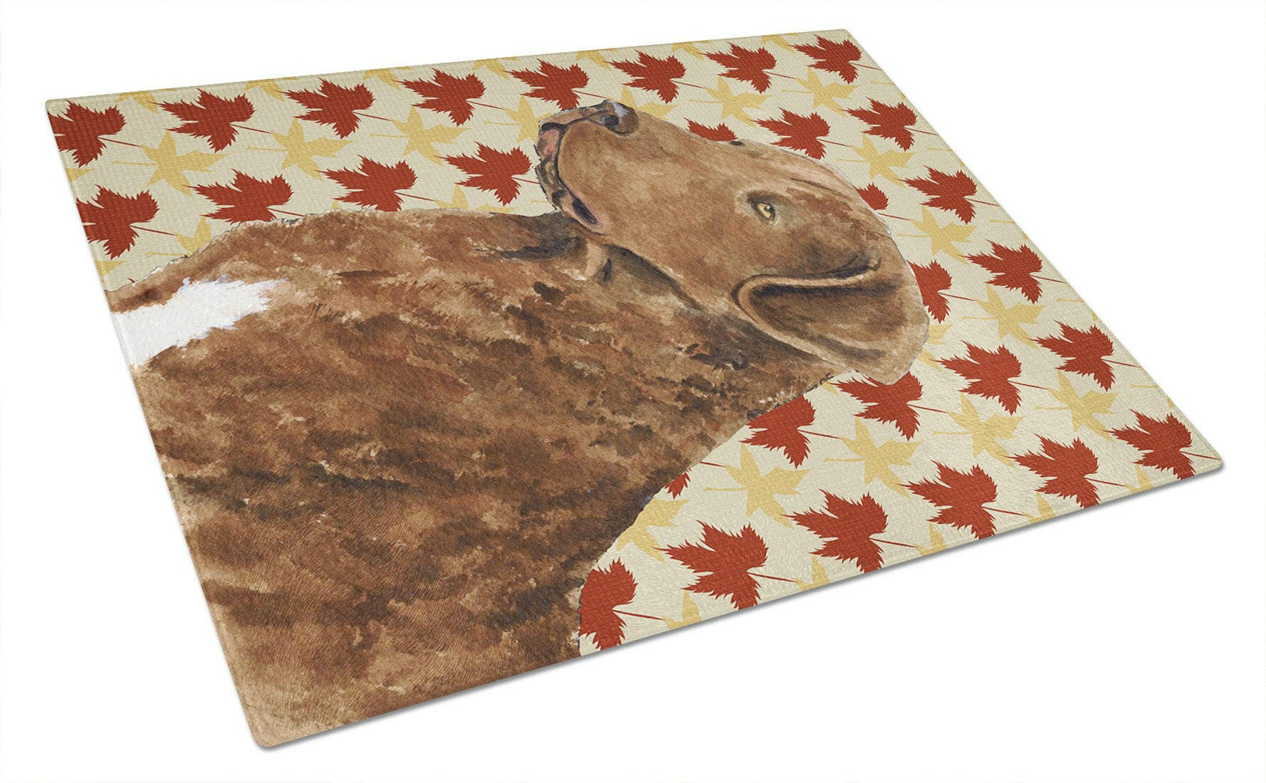 Chesapeake Bay Retriever Fall Leaves Portrait Cutting Board Tempered Glass Kitchen Cutting Surface, Heat Resistant Chopping, Non-Slip Feet, Food Prep & Serving
