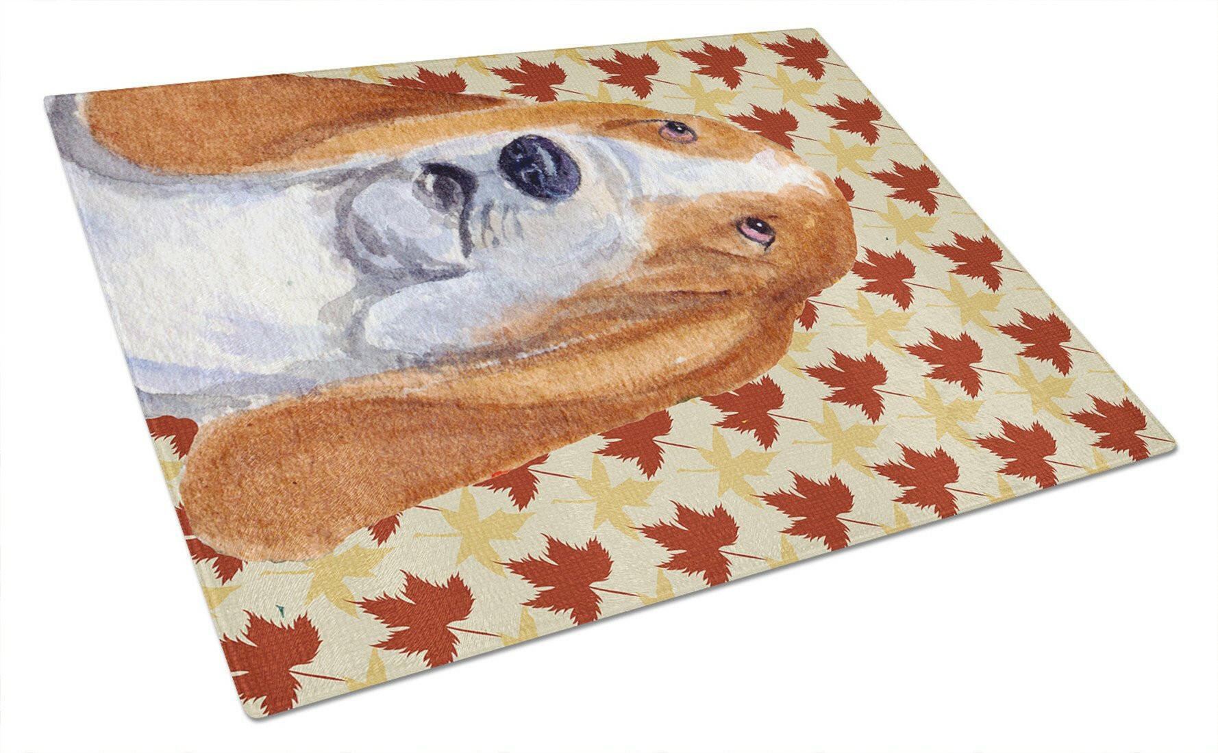 Bulldog English Fall Leaves Portrait Cutting Board Tempered Glass Kitchen Cutting Surface, Heat Resistant Chopping, Non-Slip Feet, Food Prep & Serving