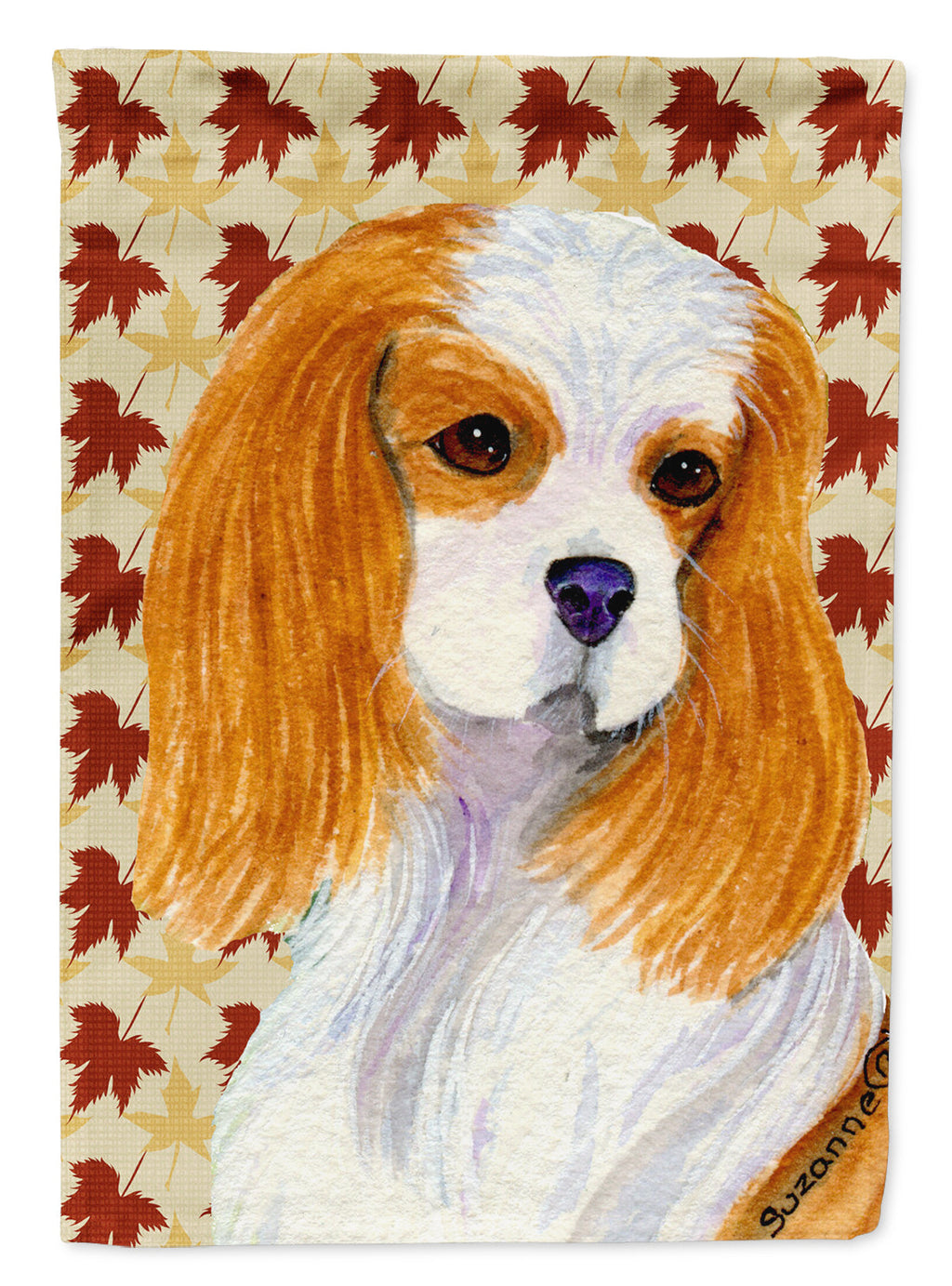 Cavalier Spaniel Fall Leaves Portrait House Flag 28x40 Porch Sleeve Pole Decorative Outside Yard Banner Artwork Wall Hanging, Polyester