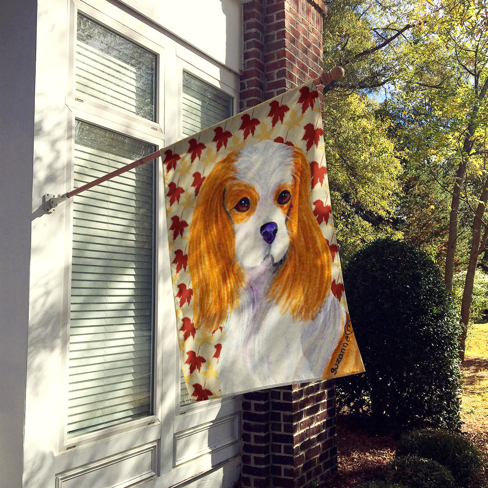 Cavalier Spaniel Fall Leaves Portrait House Flag 28x40 Porch Sleeve Pole Decorative Outside Yard Banner Artwork Wall Hanging, Polyester