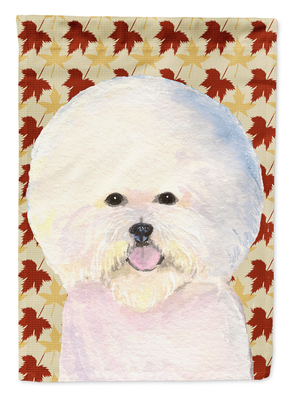 Bichon Frise Fall Leaves Portrait House Flag 28x40 Porch Sleeve Pole Decorative Outside Yard Banner Artwork Wall Hanging, Polyester