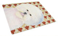 Bichon Frise Fall Leaves Portrait Cutting Board Tempered Glass Kitchen Cutting Surface, Heat Resistant Chopping, Non-Slip Feet, Food Prep & Serving
