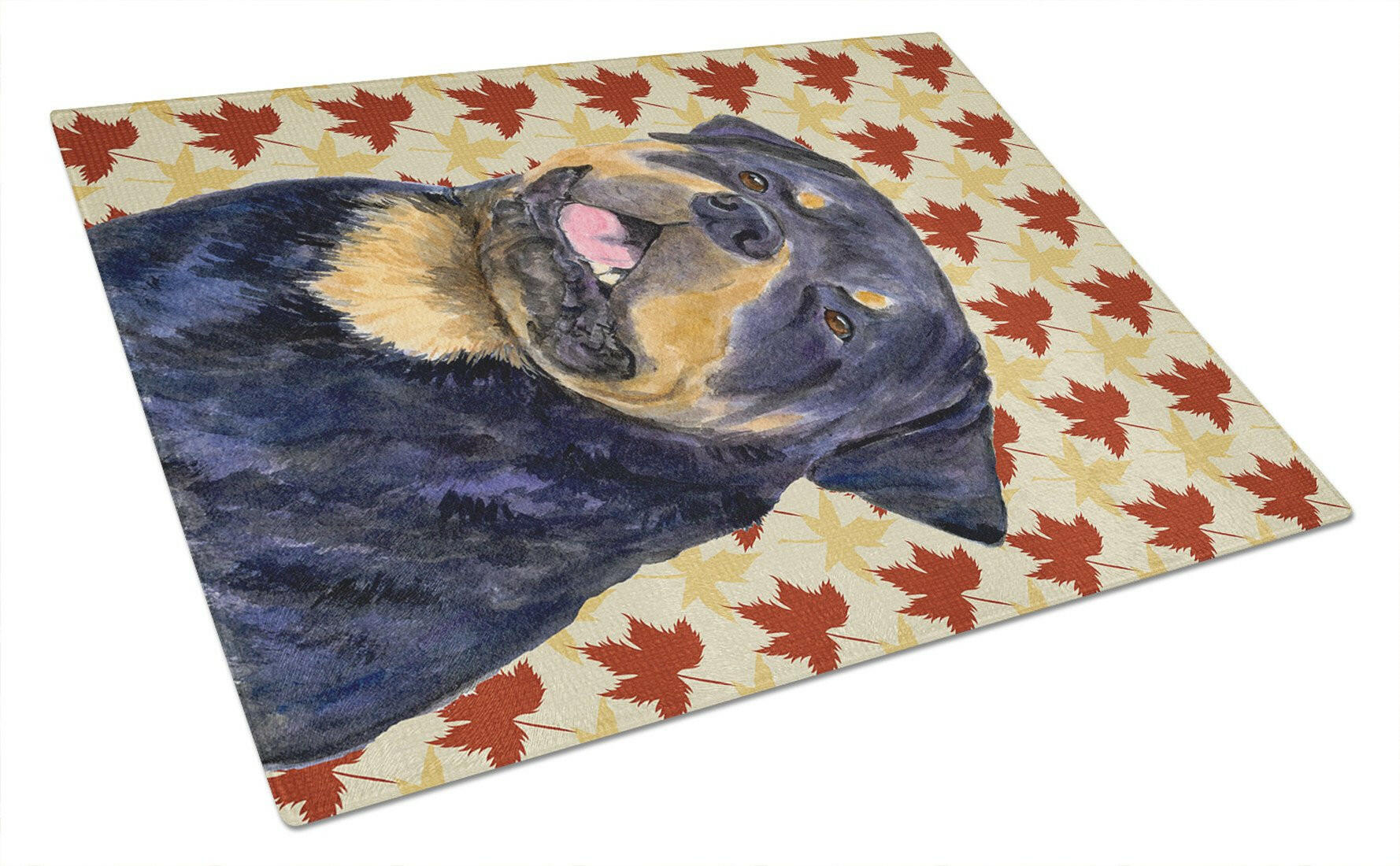 Rottweiler Fall Leaves Portrait Cutting Board Tempered Glass Kitchen Cutting Surface, Heat Resistant Chopping, Non-Slip Feet, Food Prep & Serving