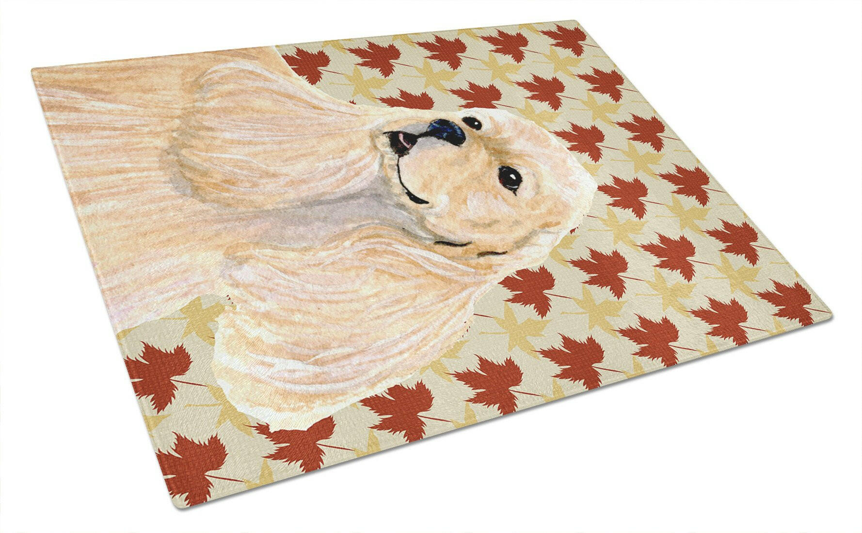 Cocker Spaniel Fall Leaves Portrait Cutting Board Tempered Glass Kitchen Cutting Surface, Heat Resistant Chopping, Non-Slip Feet, Food Prep & Serving