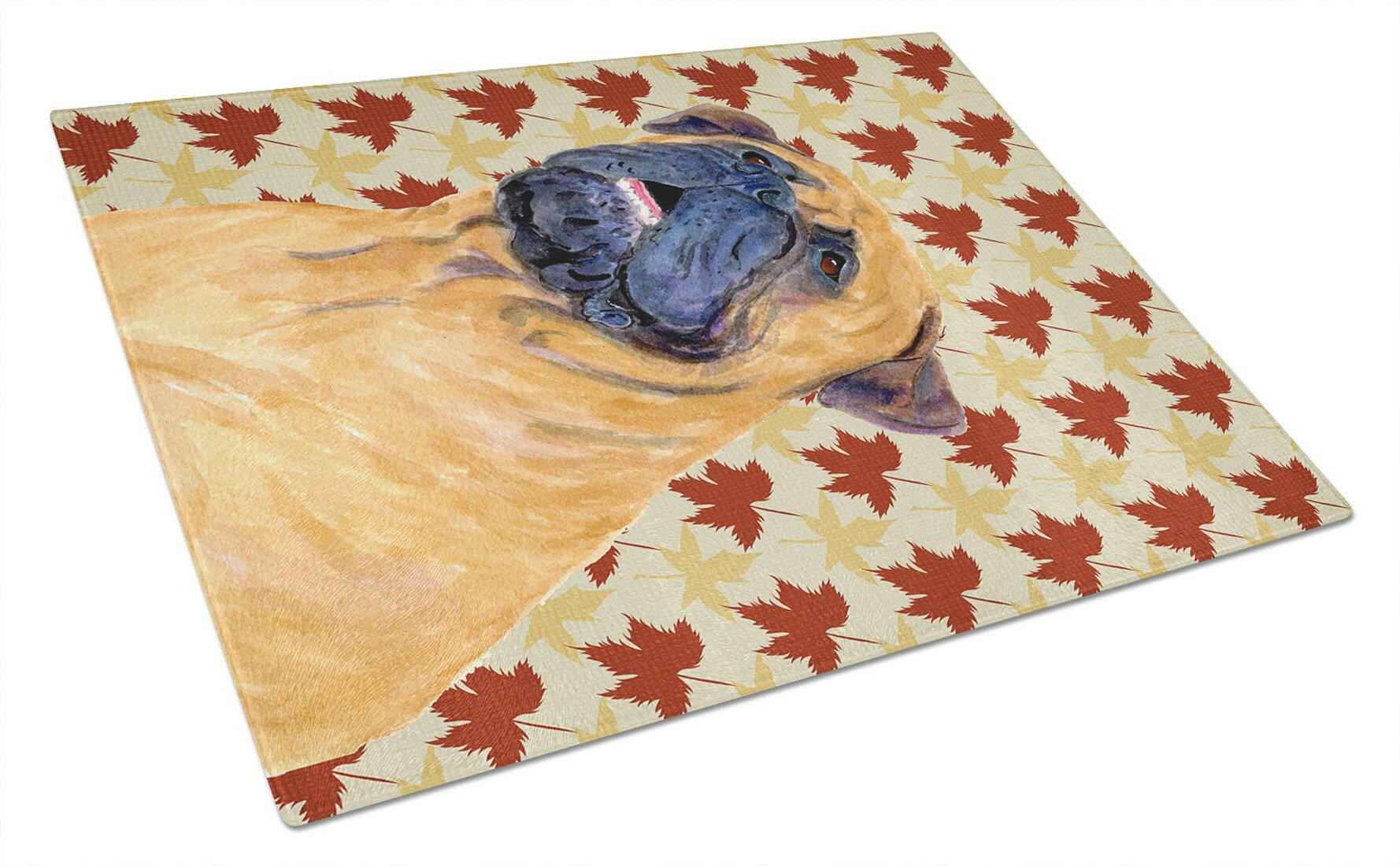 Mastiff Fall Leaves Portrait Cutting Board Tempered Glass Kitchen Cutting Surface, Heat Resistant Chopping, Non-Slip Feet, Food Prep & Serving